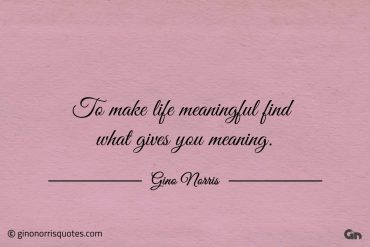 To make life meaningful find what gives you meaning ginonorrisquotes